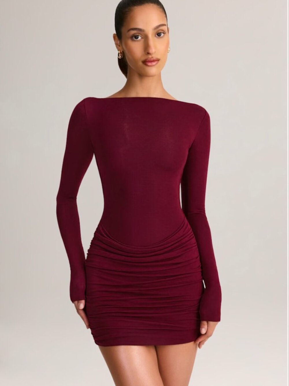 Oh Polly Burgundy Ruched Mini Dress – NWT